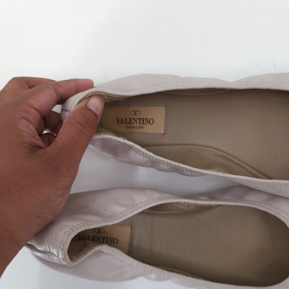 Valentino Garavani Women EU 36 Ballet Flats Pale Pink Leather Pearl Embellished - Picture 7 of 12